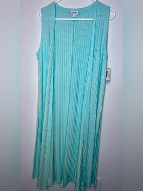 LuLaRoe NWT Joy Longline Duster Vest Aqua Ribbed Swim Cover Up S